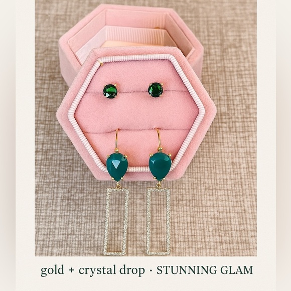 RACHEL Rachel Roy Elegant Green and Gold Drop Earrings